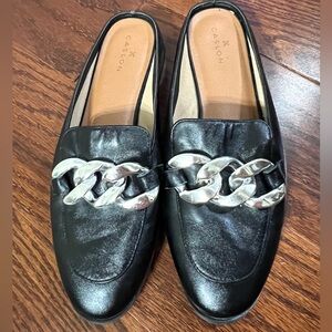 Caslon Women Shoes Mules Slide Black Leather Metal
Chain Link Design Size 7